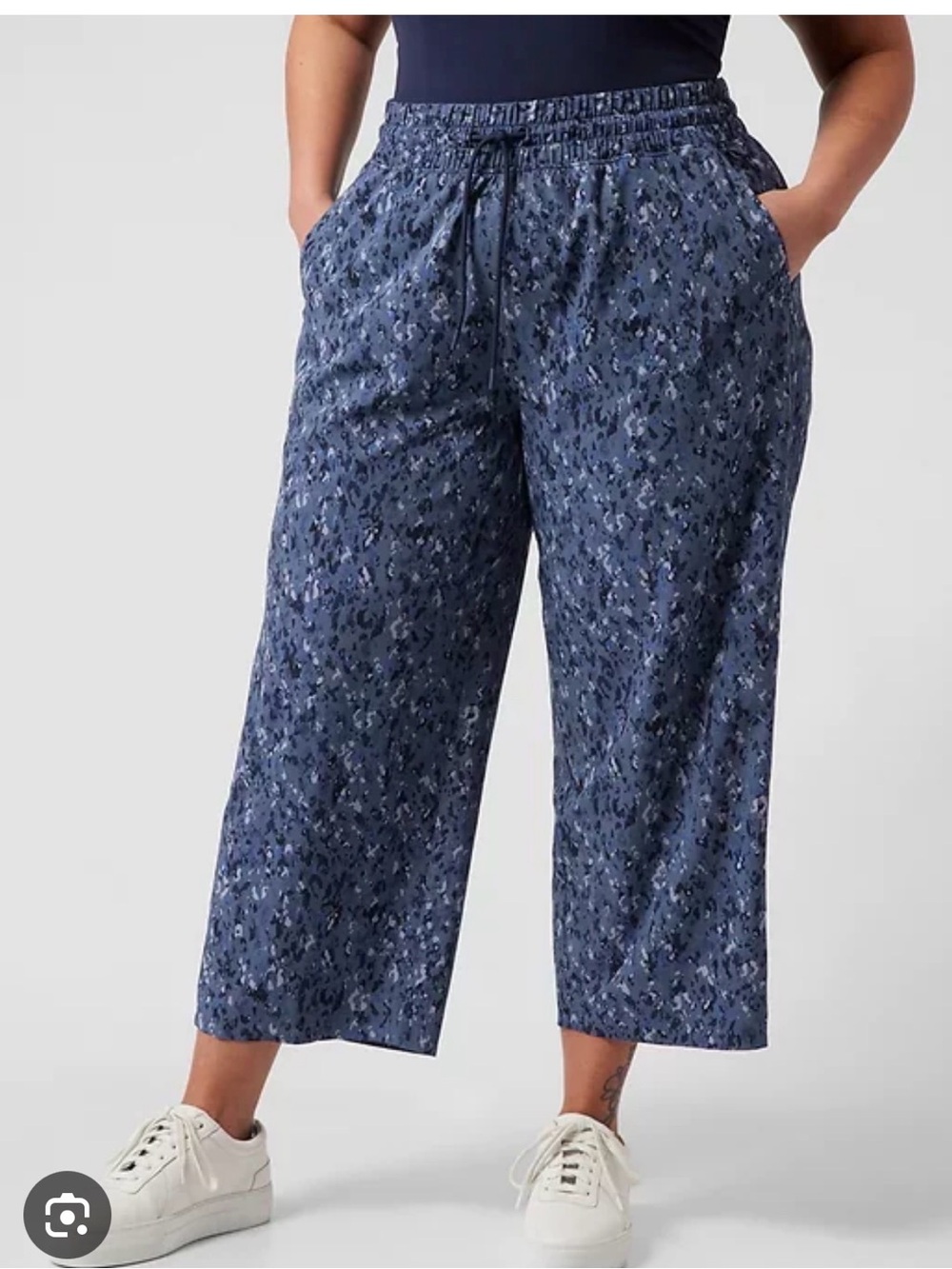 Athleta Navy Blue Printed Cropped Wide-Leg Pants Ankle Length